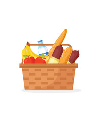 Picnic basket with food stock illustration