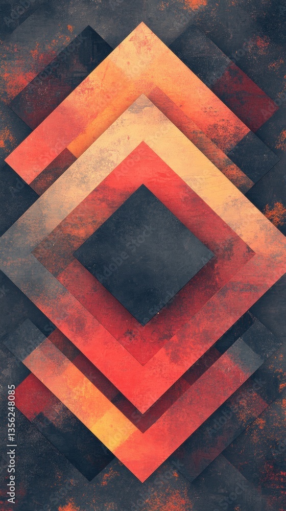 Canvas Prints abstract geometric art with layered rhombus shapes in warm red and orange tones on dark background f