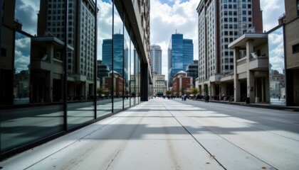 Reflections and Shadows Design an image that enhances the reflections in the glass, including adjacent buildings and sky