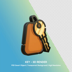 3D Render of a Key with Tag on a Transparent Background
