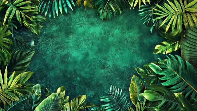 Troal Paradise: A lush frame of vibrant green troal leaves on a tex emerald background