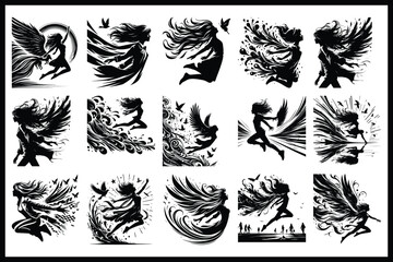 Fototapeta premium Flying Fairy Silhouette Vector Bundle
