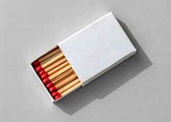 "Realistic Mockup of Open Matchbox with Wooden Matches and Red Tips: Ideal for Product Design and Branding"