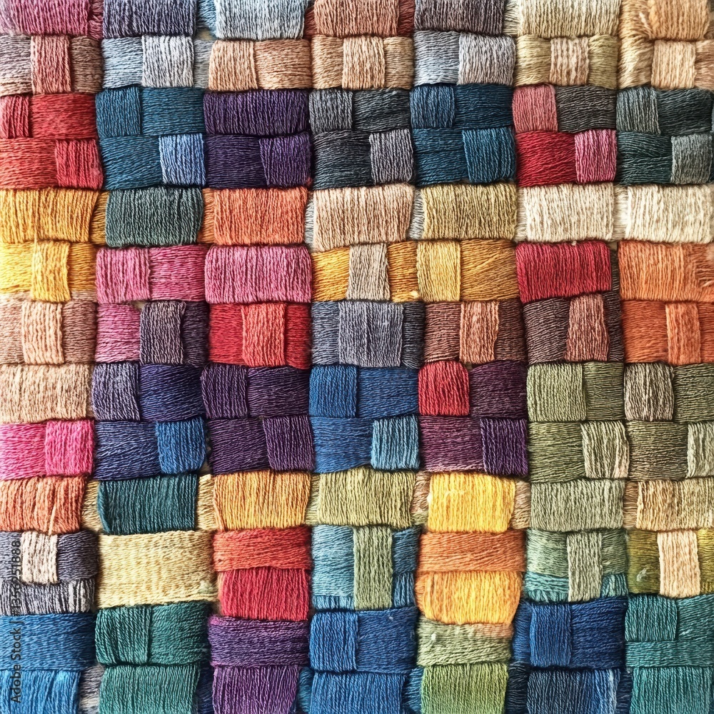 Poster colorful textile pattern with intricate weaving showcasing various hues and textures, perfect for de