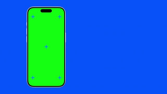 Realistic phone frame animates onto the screen. Smartphone Iphone mock up concept graphic template. Phone slides in from the left of screen.