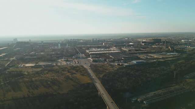 Liberty Galati - The Galati Steel Plant Seen From Viaduct Over Lacul Catusa In Romania. - aerial shot