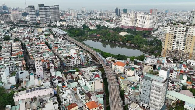 Ho Chi Minh City train - Vietnam from flycam | Metro Ben Thanh - Suoi Tien - Saigon traffic