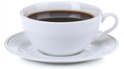 Obraz premium Elegant White Coffee Cup on Saucer Filled with Rich Black Coffee against Clean Background