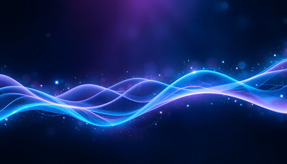 Obraz premium Digital waveforms in blue and purple, abstract background.