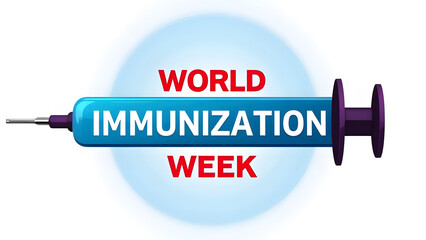 World Immunization Week Logo with Syringe and Medical Theme Isolated on Transparent Background – Vaccination Awareness and Healthcare Campaign Concept