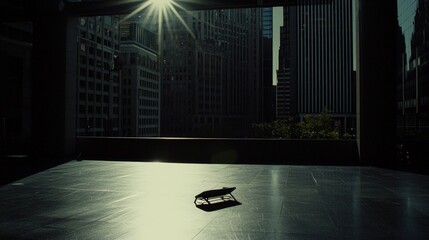 Sunlit Cityscape Through Glass Walls, Serene Minimalism