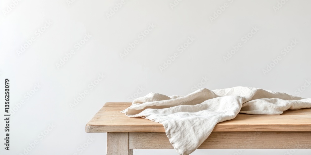 Poster clean apron mockup concept. minimalist table with a textured cloth draped casually.