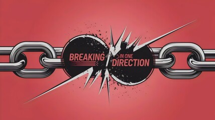 Conceptual chain illustration with “Breaking in One Direction” text on red background – Great for bold statements, motivation, and disruption themes.