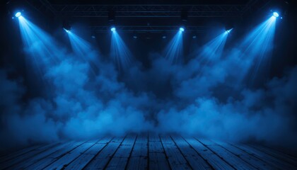 Stage Lighting with Wooden Floor and Smoke Creating Atmospheric Effect