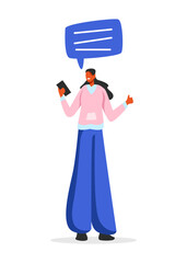 Social Networking Virtual Relationships Concept with Speech bubble. Flat People Characters Chatting via Internet Using Smartphone