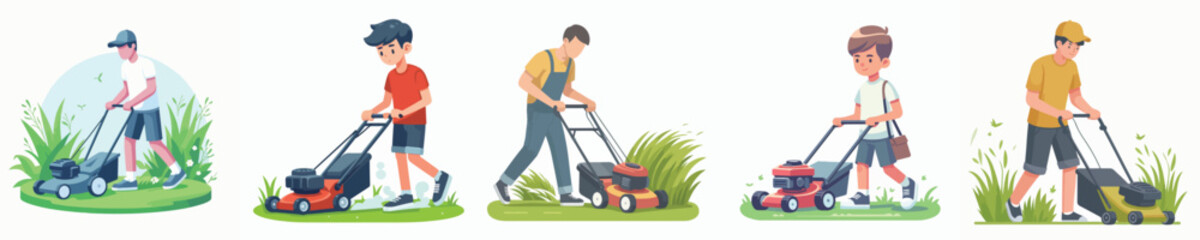 Vector of a person mowing the lawn.