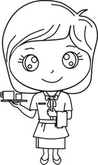 Cartoon Waitress Holding Coffee Cup