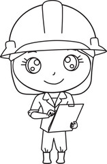 Cartoon Construction Worker with Clipboard