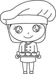 Cute Cartoon Chef Holding Pastries