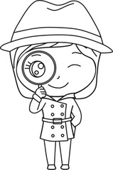 Cartoon Detective Character with Magnifying Glass