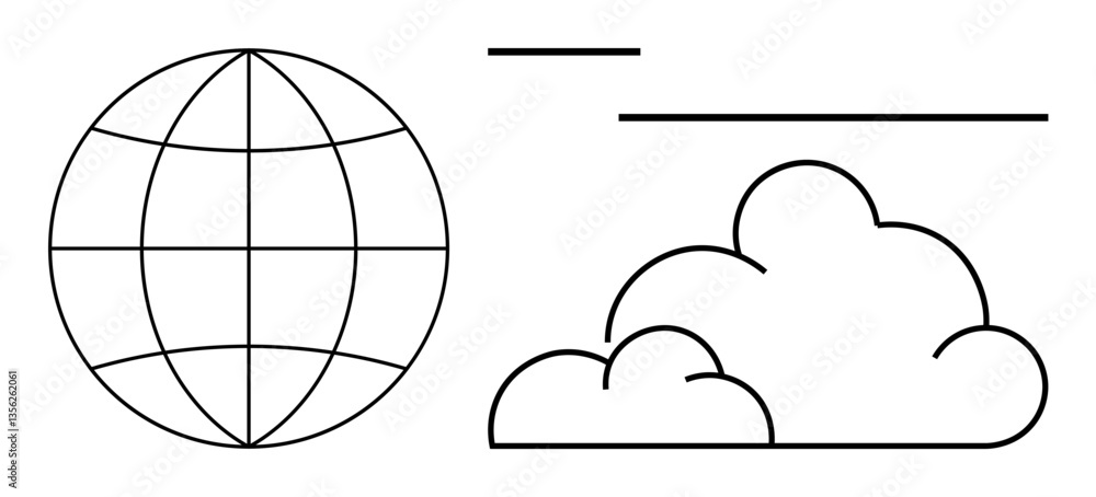 Aufkleber globe sketch with parallel lines beside overlapping cloud shapes. ideal for science, climate, enviro