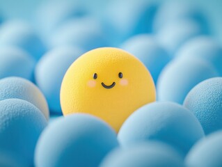 Yellow ball with happy face on blue