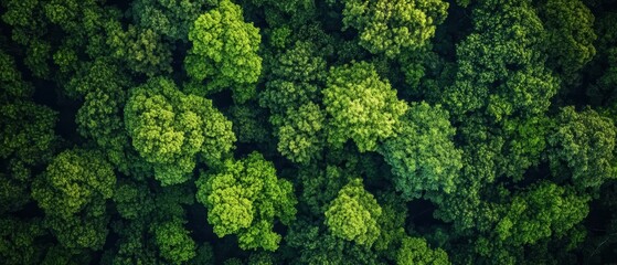 Naklejka premium Aerial view of lush green forest canopy, vibrant nature conservation, Earth Day, environmental awareness, natural beauty, biodiversity, tranquil landscape.