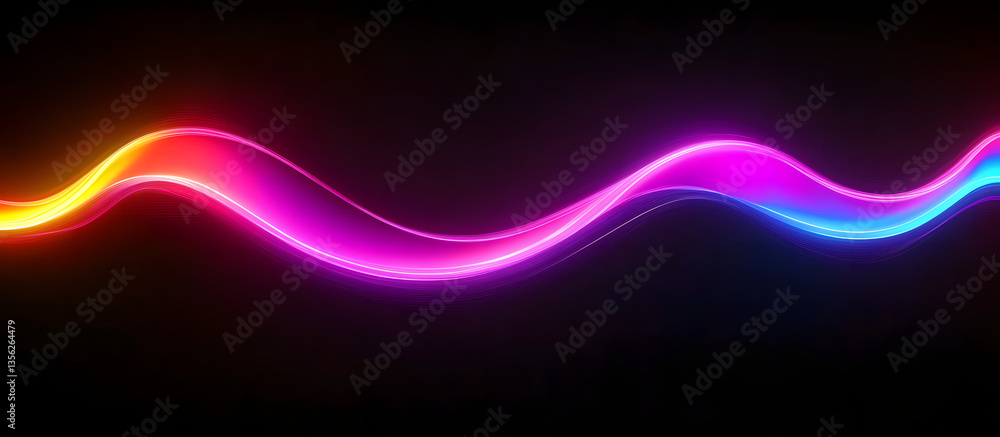 Poster neon wave pattern with colorful glow effects