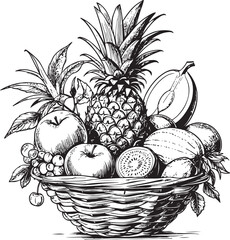  fruit basket drawing black and white