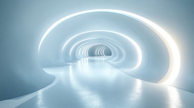 Modern futuristic tunnel with glowing lights and smooth surfaces in a minimalistic design