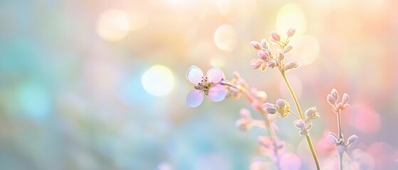 Delicate wildflowers blooming in soft pastels, celebrating spring, perfect for Earth Day, nature photography, tranquil backgrounds, floral beauty, fresh beginnings.