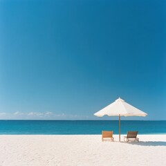 Beach chairs and sun umbrella