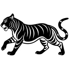 Obraz premium Running tiger silhouette vector black outline, white background