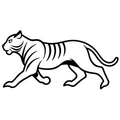 Fototapeta premium Running tiger silhouette vector black outline, white background