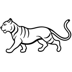 Obraz premium Running tiger silhouette vector black outline, white background