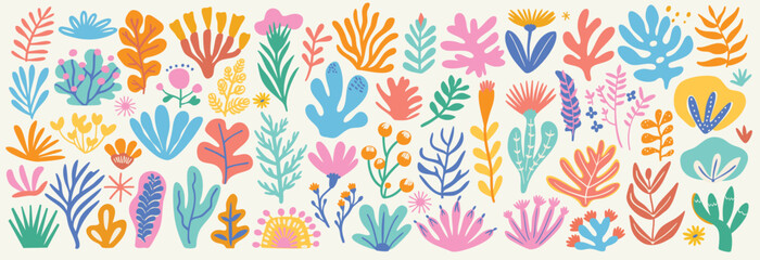Fototapeta premium Abstract floral design set, trendy graphic elements, hand drawn collection. Vector illustration.