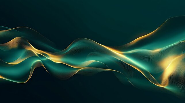 Luminous Waves: Abstract Dark Green and Gold Textured Background - Made with Generative AI