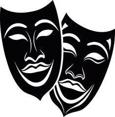 comedy and tragedy masks Theatre mask icon silhouette. Theatre drama comedy vector