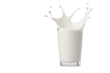 Glass of milk with a splash of milk on the side, isolated