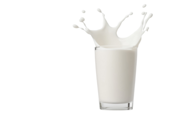 Glass of milk with a splash of milk on the side, isolated