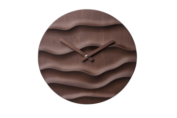 Wooden clock with a wave design on it, isolated