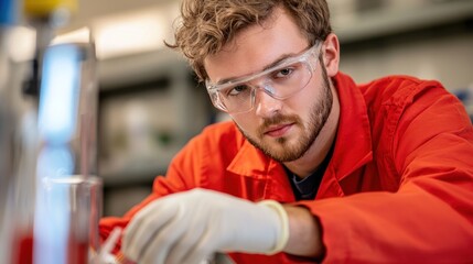Fototapeta premium Chemist analyzing chemical compounds in laboratory environment close-up view scientific research focus