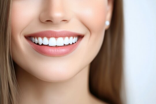 Close-up of young caucasian female with perfect teeth and radiant smile