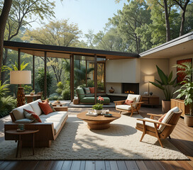 Fototapeta premium Mid-Century Modern: Retro vibes with sleek furniture, organic shapes, and a connection to nature