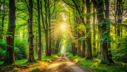 Obraz premium A peaceful forest path bathed in sunlight, symbolizing the need to protect natural environments.