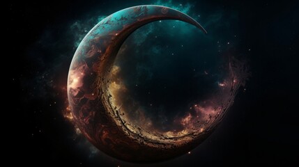 Obraz premium Celestial Crescent A Cosmic Tapestry of Color and Mystery