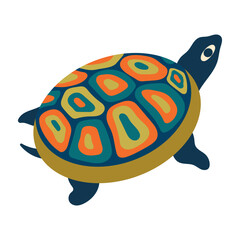 Cute folk turtle. Colorful isolated vector illustration for print, background, card for world turtle day