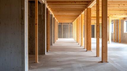 Wide angle view of interior construction progress in a modern building - professional photography