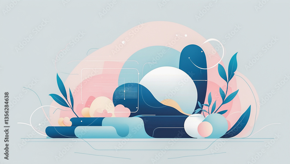 Poster modern abstract digital art with nature and tech elements..
