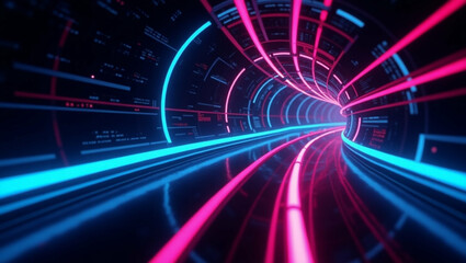 Neon Stream Data Tunnel: A Futuristic Data Visualization, Dynamic Technological Pathway